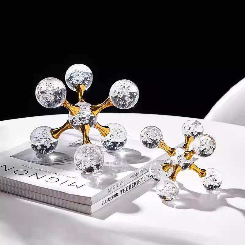 Modern Geometric Luxury Minimalist Molecular Glass Crystal Ball Ornaments Decor Home Room Table Decorative Crystal Figurines