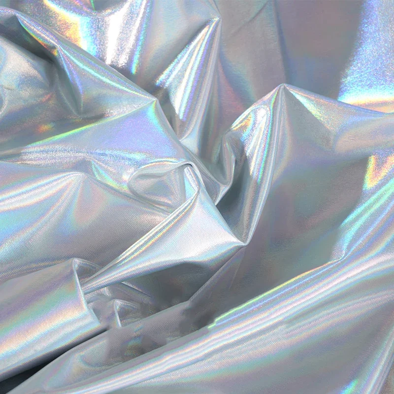 

4 Way Stretch Elastic Metallic Silver Spandex Fabric Shiny Skirt Swimsuit Tight Pants Diy Sewing Stage Background Decor Fabric