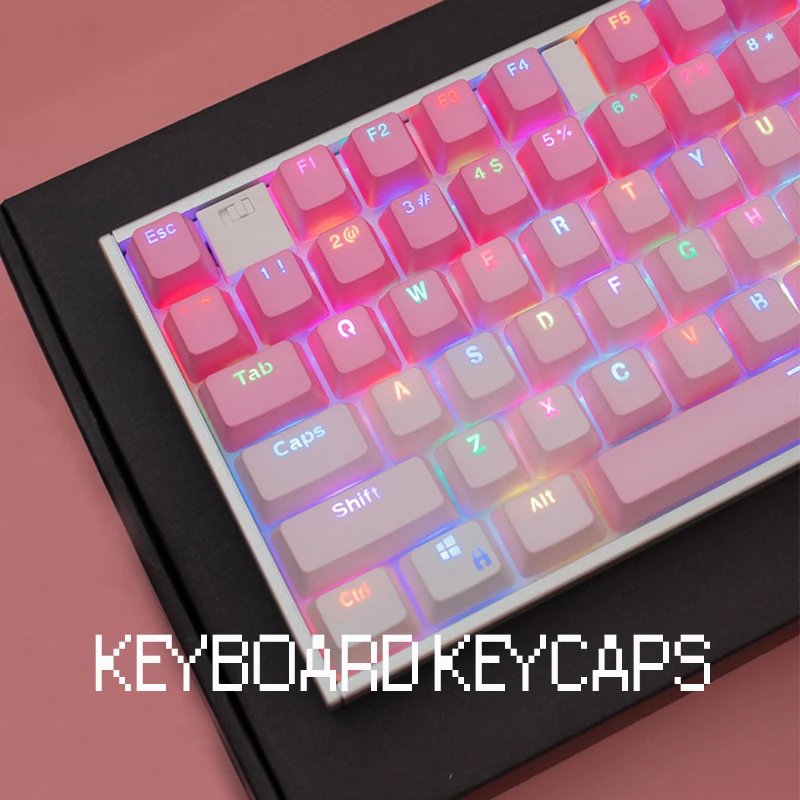 

104 Keys Double Shot PBT Keycaps Pink Translucent OEM Profile Keycaps for Mechanical Keyboard Custom Personalise Keycap