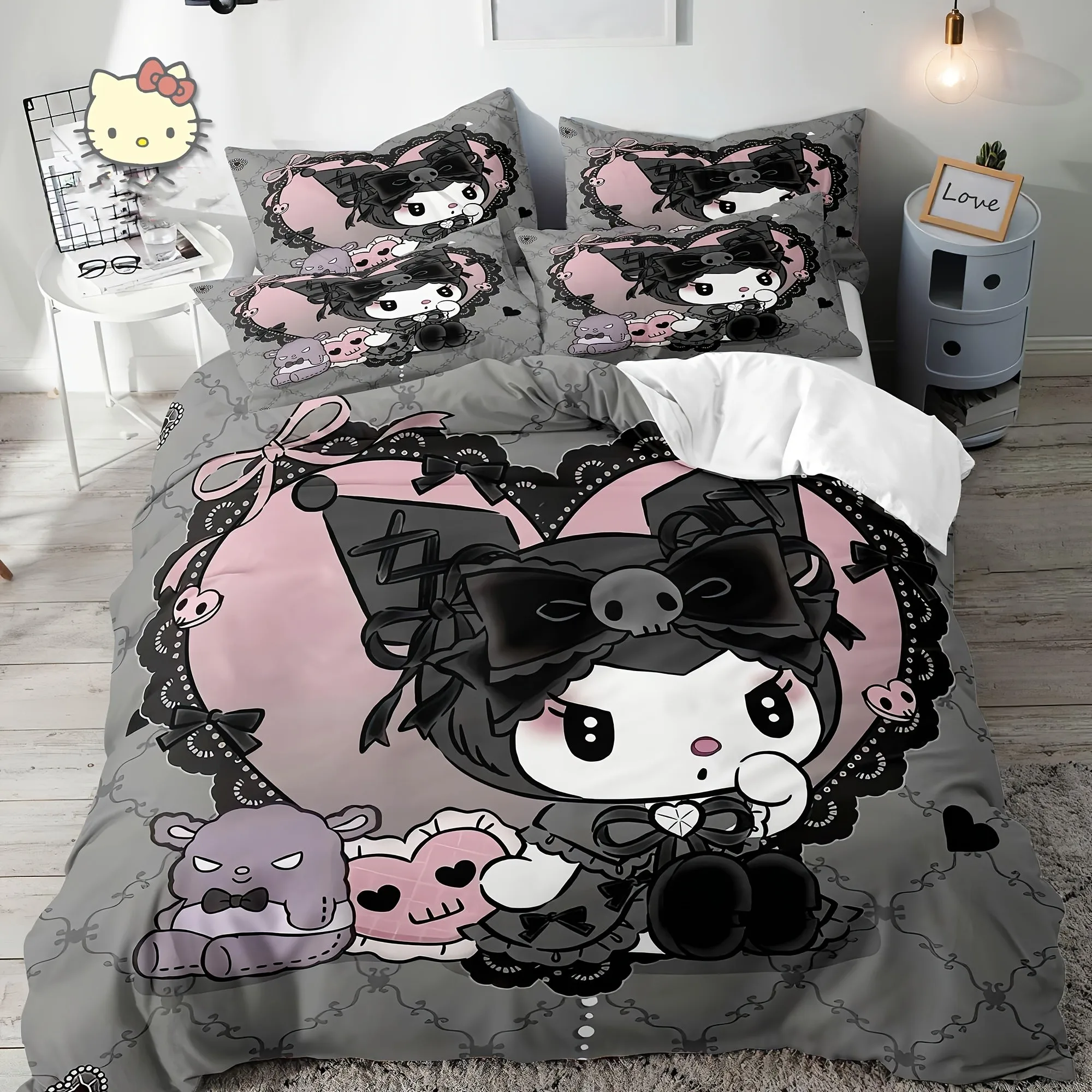 

Куроми пододеяльник с героями мультфильмов, детский комплект постельного белья с 2 наволочками Queen King, полноразмерный пододеяльник для украшения спальни