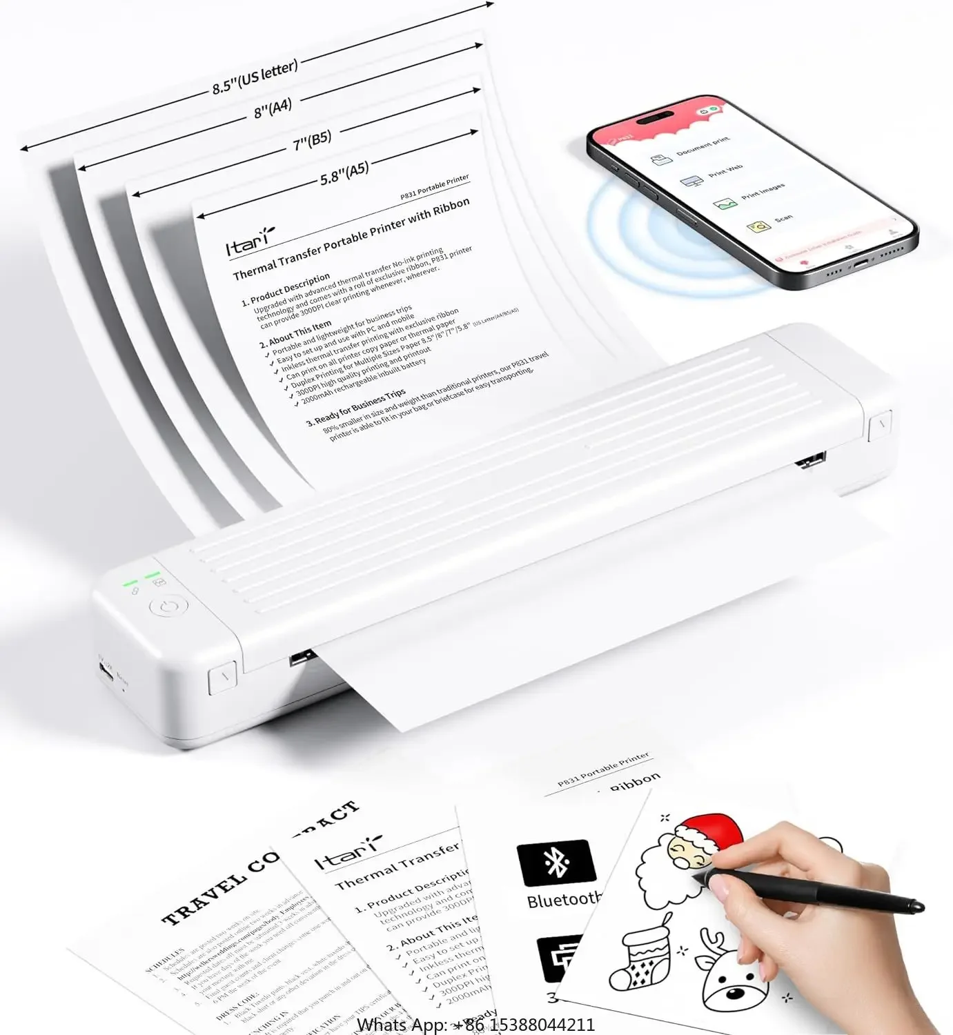 Phomemo P831 A4 Portable Thermal Transfer Printer Wireless Bluetooth Inkness 300DPI Printer