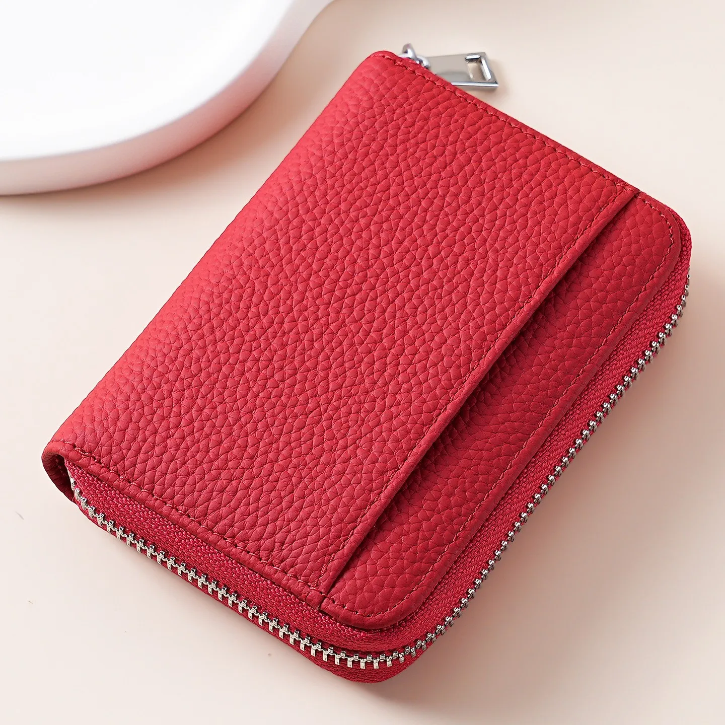 Ladies Small Zipper Card Purse,Premium Cowhide Genuine Leather Wallet for Women Lightweight Multi Slots Cash Coin Storage Wallet