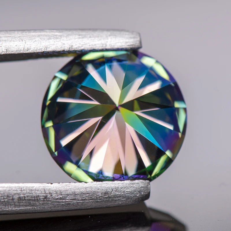 Moissanit-Stein, runder Schliff, Regenbogen-Lila-Farbe, Edelstein für Schmuckherstellung, mit Zertifikat – Detail 9