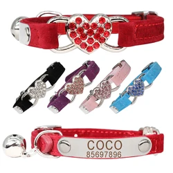 Heart Cat Collar Safety Name Personalized ID Engraving Adjustable with Soft Velvet Material 5 color Pet Product Small Dog Collar