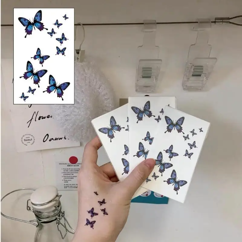 10Pcs Body Art Pattern Men Women Temporary Tattoos Blue Butterfly Party Decals Clavicle Tattoo Stickers