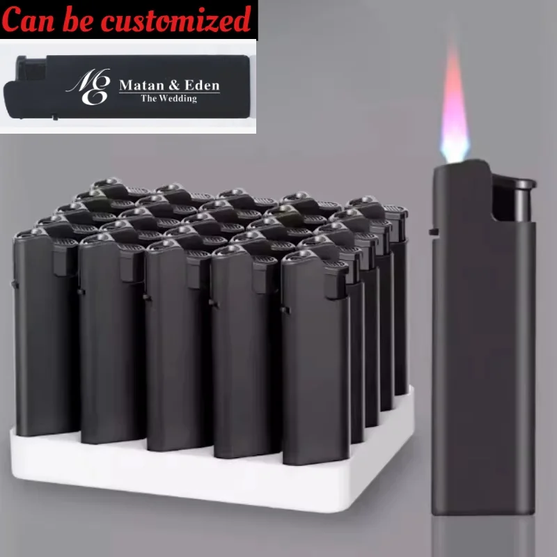 Customizable wedding and advertising windproof red flame circulating inflatable black matte lighter smoking accessories