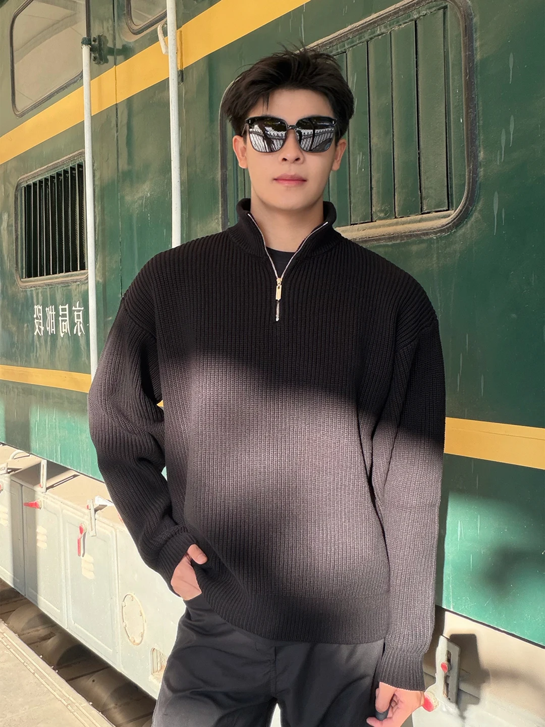 

Bla Stand Collar f Zip Sweater Men's Winter Sli Warm Inner Wear Lazy Sle Soft Knitted irt American Sle Casual