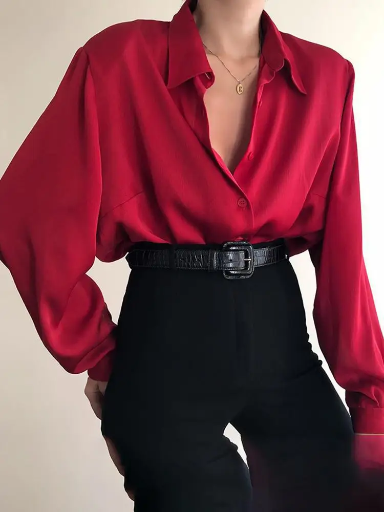 

Bla Long Sve Button up Blouse Women's Simple Versatile OL Sle Commute Loose Fit Regular Sve Length Pure Color irt
