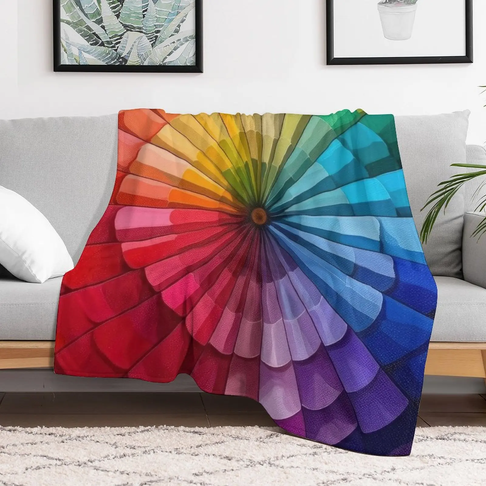 Coloring Wheel Painting Throw Blanket Luxurious Soft Fuzzy Blanket for Sofa Bed