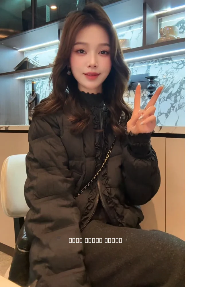 

Женская утепленная куртка Xuanxuanchen с оборками, свободного кроя, теплая, повседневная, с наполнителем из белого пуха