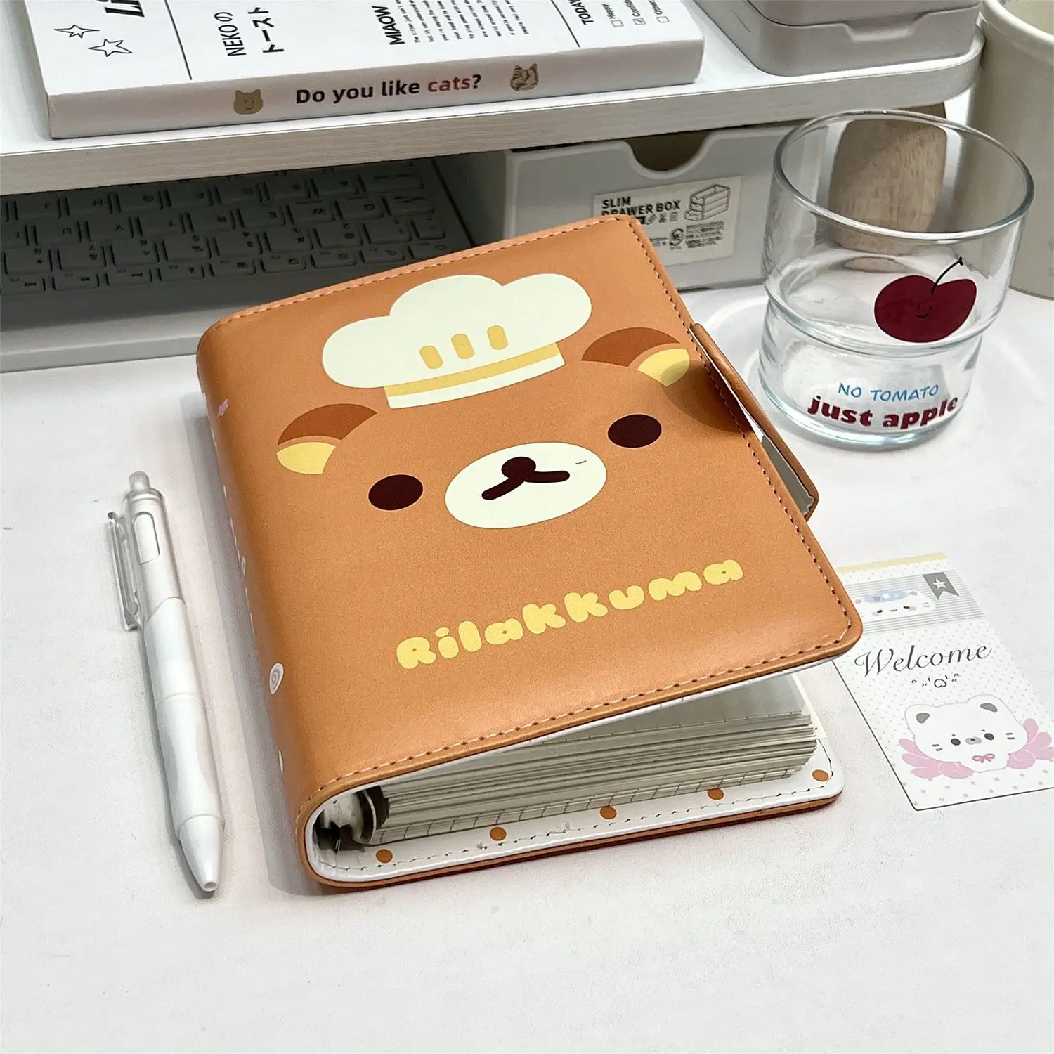 

Cute Rilakkuma A6 Loose-leaf Notebook PU Notebook Kawaii Planner Notepad for Student Daily Note Taking Schedule Stationery Gift