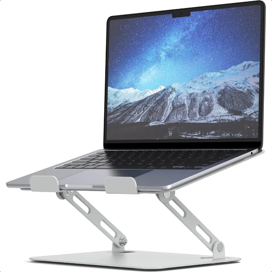 

Laptop Stand for Desk with Stable Heavy Base Adjustable Height MultiAngle Ergonomic Metal Riser Holder Foldable Mount Elevator