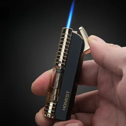 HONEST Outdoor Windproof Metal Portable Torch Turbo Butane Gas Lighter Flush Blue Fire Viewable Gas Window Recyclable Men's Gift