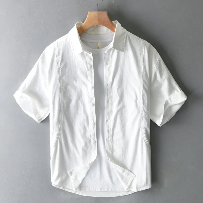 

2026 Spring Summer New Casual Loose Solid Color Pure Cotton Short Sleeve Shirts for Men Clothing Breathable Soft Shirts