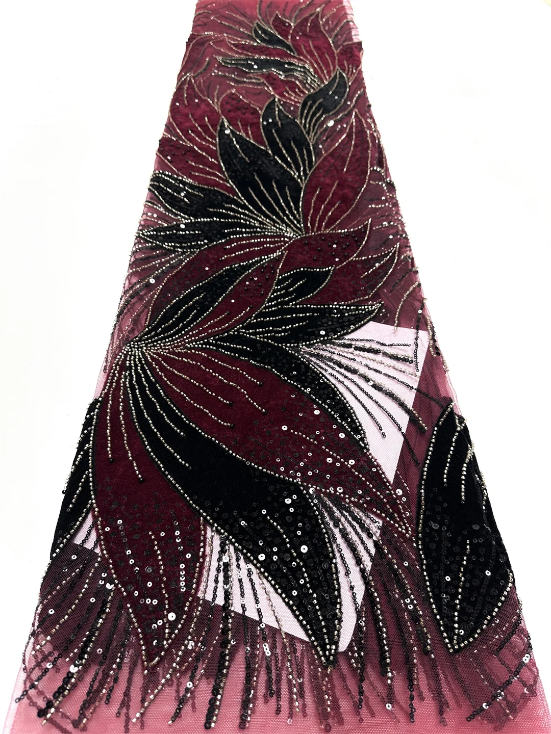 Afrikanischer Tüll-Perlen-Spitzenstoff, französischer Braut-Pailletten-Spitzenstoff, 2025, luxuriöser nigerianischer Pailletten-Tüll-Spitzenstoff, Material für Kleid