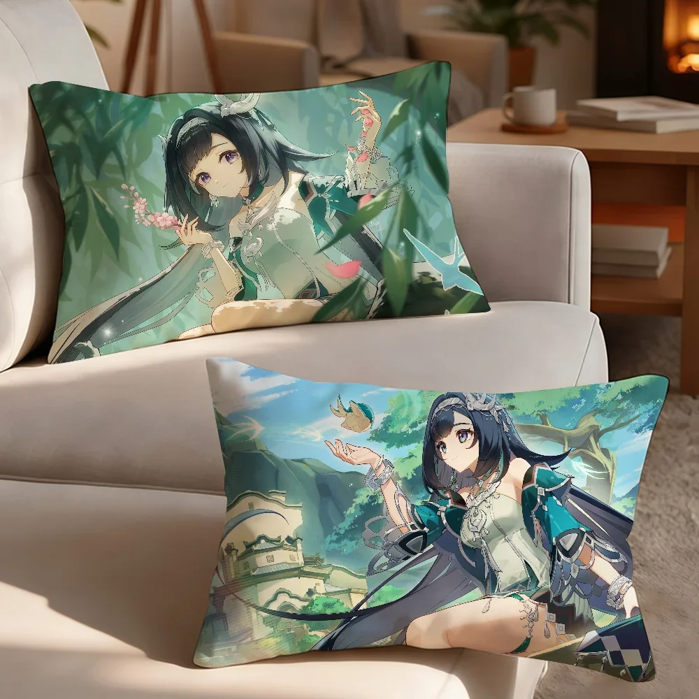 Game Lan Yan Genshin Impact cushion cover Breathable Washable Decor Shell Concealed Zipper Sofa Office Lumbar Decoration