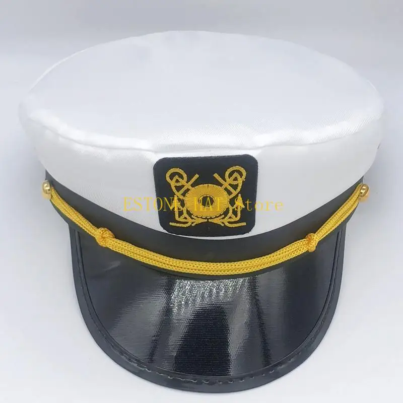 49MF Retro Marine Sailor Cap Yacht Captain Cap Embroidered Marine Cap Hat Costume for Halloween
