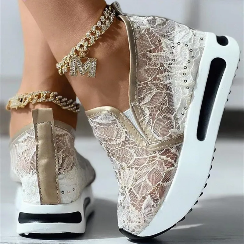 Lace Flats Platform Women Sport Shoes Mesh Breathable Sneakers 2023 Summer New Casual Sandals Running Beach Rocking Dance Shoes