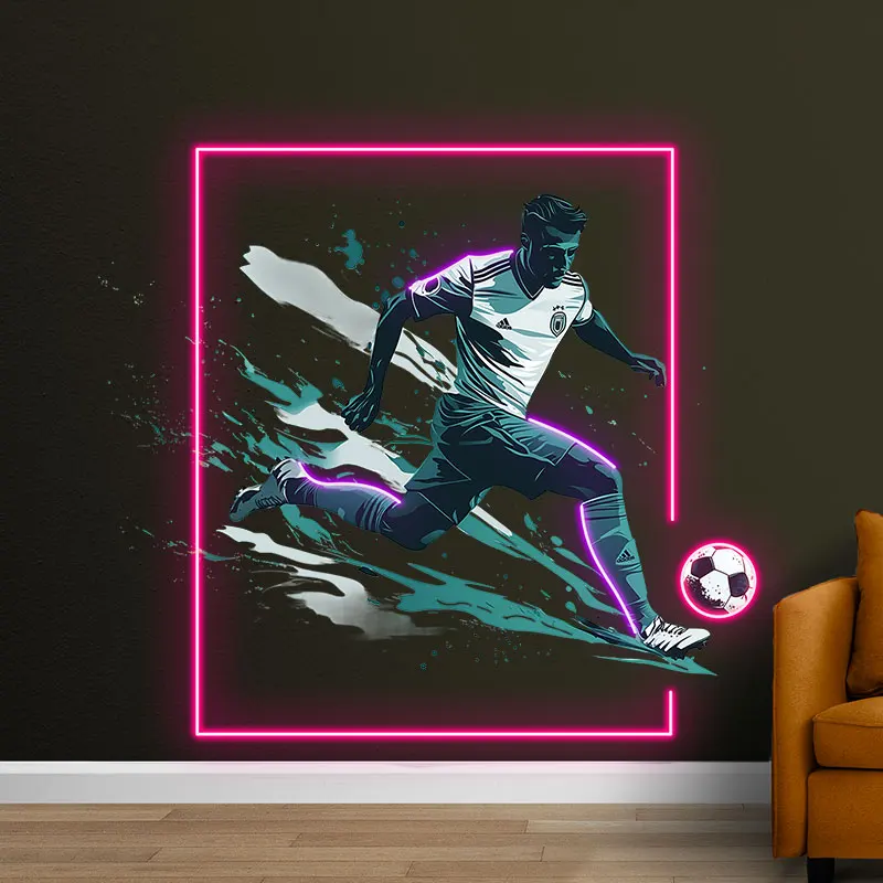 Soccer Player Neon LED Wall Light - Sports-Themed Decorative Light for Game Room, Bar and Bedroom - Perfect Gift for Soccer Fans