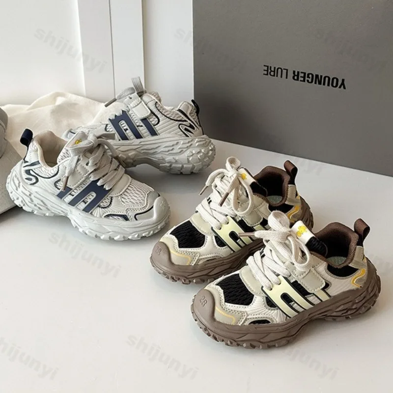 

Осенняя детская сетчатая дышащая повседневная спортивная обувь с низким берцем, модные трендовые универсальные удобные противоскользящие кроссовки для мальчиков