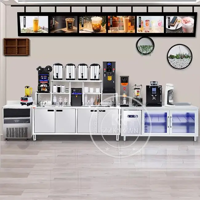 Customized Refrigerator Working Table Counter Bar Oem Stainless Steel Bubble Tea Refrigerate Counter Bar Frozen Milk Tea Counter