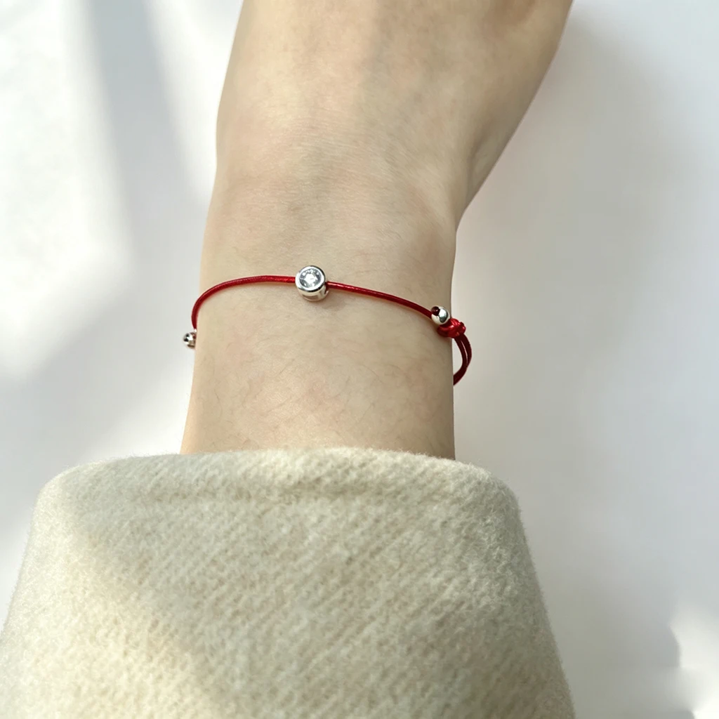 La Monada CZ Einzelperle Roter Faden für Hand 925 Sterling Silber Armband Damen Seil Roter Faden Armbänder für Damen Silber 925