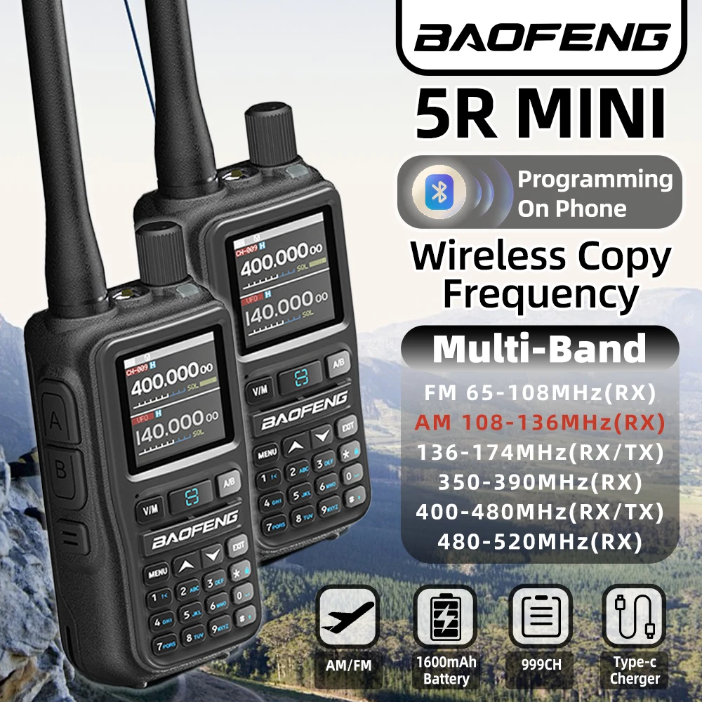 วิทยุสื่อสาร Baofeng UV-5RMINI 1 เครื่อง แบบไร้สาย อ่านความถี่ได้ วิทยุสื่อสารแบบ AM ระยะไกล หลายย่านความถี่ ชาร์จด้วย Type-C วิทยุแฮม
