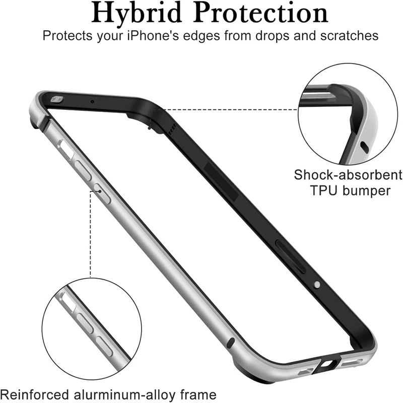Aluminum Frame Metal Bumper Frame Slim Hard Case for IPhone 15 14 13 11 16 Pro Max 12 Mini Plus XS XR IPhone16 Soft Inner Cover