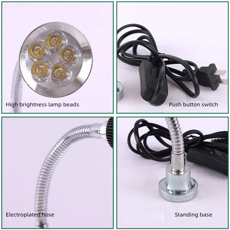 5Beads 6W 220V Machine Work Light LED Strong Magnetic White Light Car Clothes Light Small CNC Lathe Equipment Lighting US Plug