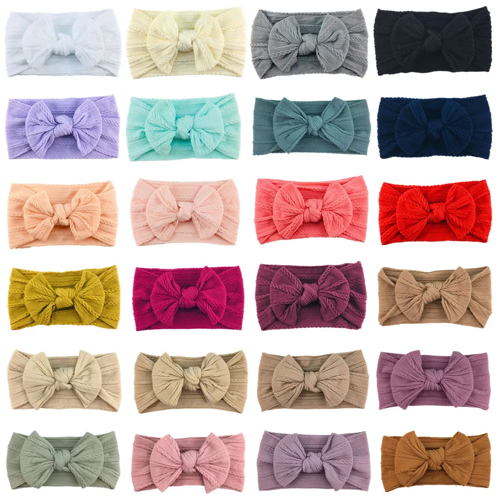 

100 шт., детская жаккардовая нейлоновая повязка на голову, ювелирные изделия для матери и ребенка, модные простые однотонные детские аксессуары для волос, повязка на голову с бантом для девочек