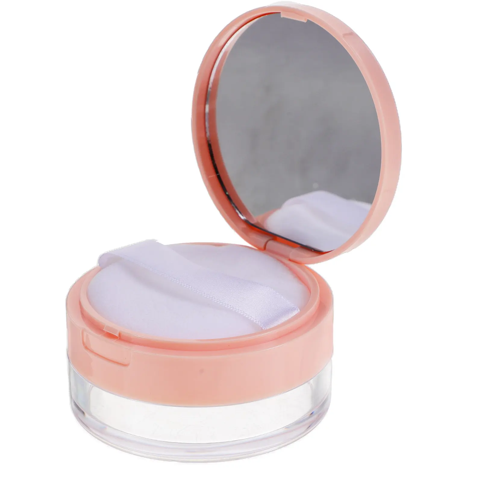 Pink Portable Empty Powder Container Double Layer Design Mirror Leakproof Powder Puff Case Makeup Storage Travel Essential