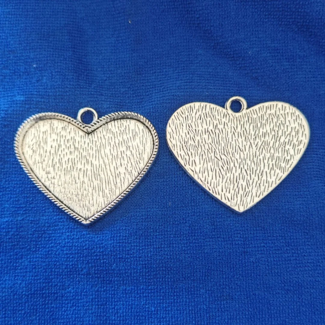 6PCS Tibetan Silver Color Metal Heart Pendant Setting Blanks 56x37mm