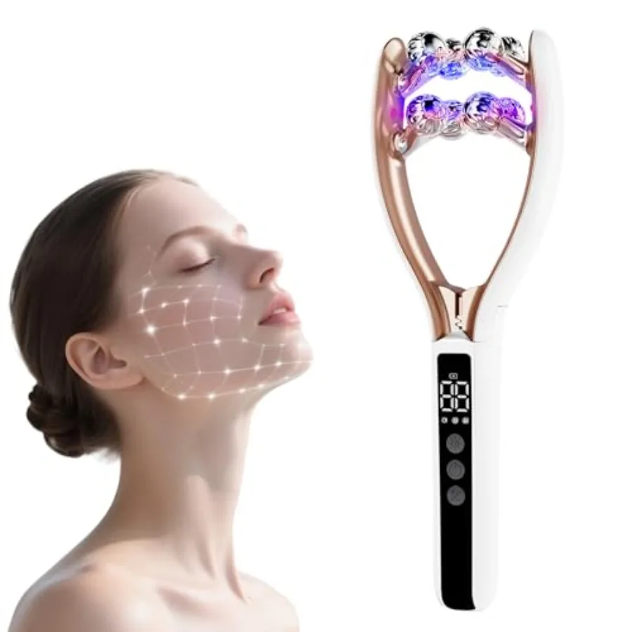 

Microcurrent Facial Massager for home use, ABS plastic, white, LCD screen with EMS lifting and toning for puffiness and fine li