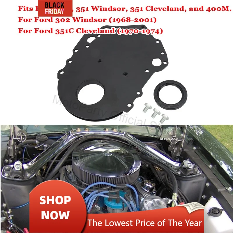 Cubierta de distribución de motor de alta resistencia con kit de sellado para Ford 302 Windsor 1968-2001 351C Cleveland 1970-1974 F150 F250 F350