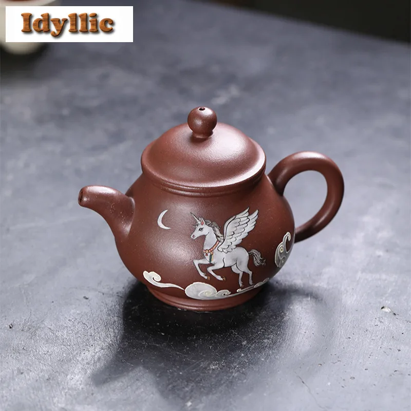 

260ml Traditional Yixing Purple Clay Teapots Handmade Pegasus Pot Raw Ore Purple Mud Kettle Chinese Zisha Tea Set Cafes Supplies
