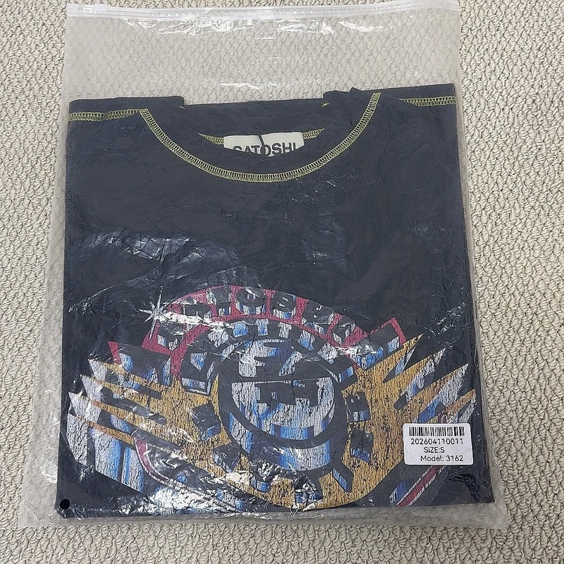 Real Photo ATOSHI Tshirts American High Street Washable Distressed Stitch Patchwork Black Short Sleeve Summer Men Women Top Tees