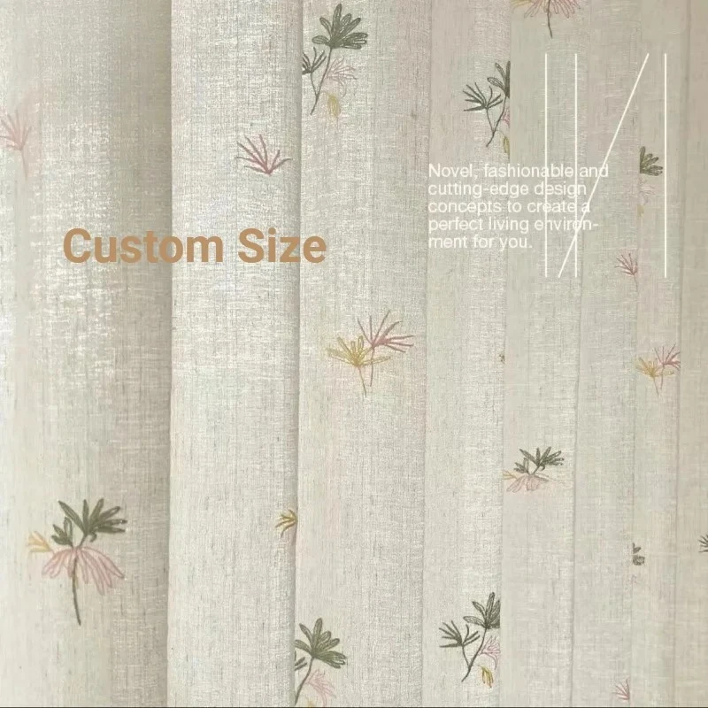 Wild Daisy Linen Embroidery Small Fresh French Style Custom Size Luxury Fashion Curtains for Living Dining Room Bedroom Sheer
