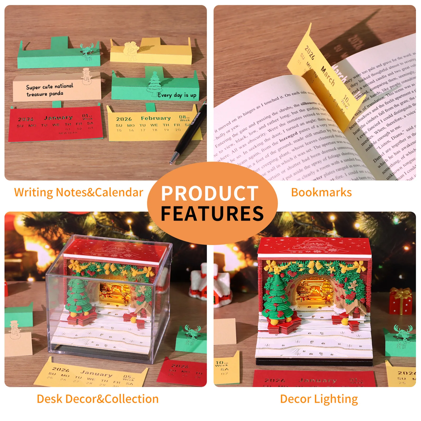 ปฏิทินชิ้นส่วนเวลา XMAS Arch 3d Desk ปฏิทินพร้อมไฟ LED มือฉีกขาดแผ่นบันทึกบันทึกบ้านขนาดเล็กเดสก์ท็อปตกแต่งคริสต์มาสของขวัญของขวัญ