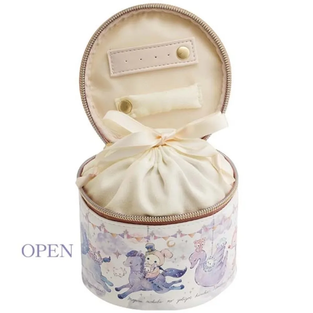 

Kawaii Cute Rilakkuma Sentimental Circus Leather Box Shaped Grooming Makeup Bag Multifunctional Jewelry Bag Girl's Gifts Toys