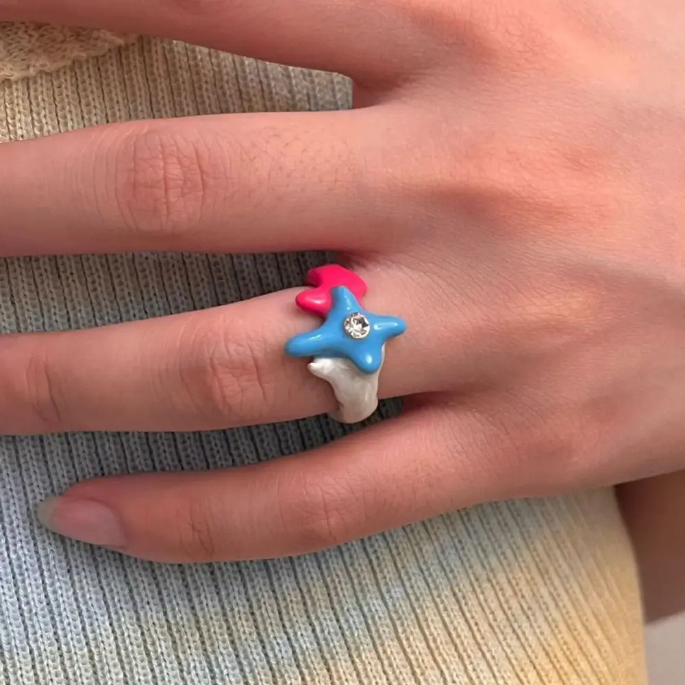Vintage Y2K Enamel Heart Ring Korean Style Chunky Jewelry Finger Buckle Minority Design Alloy Geometric Ring Men