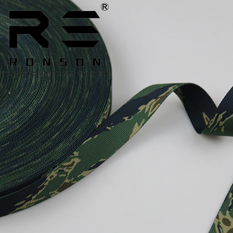 Tactical Nylon Strap Webbing Tiger Stripe Blue/Black 25mm Webbing Camo for Outdoor Backpack 25mm Sports Shoes Printed Roll 50M