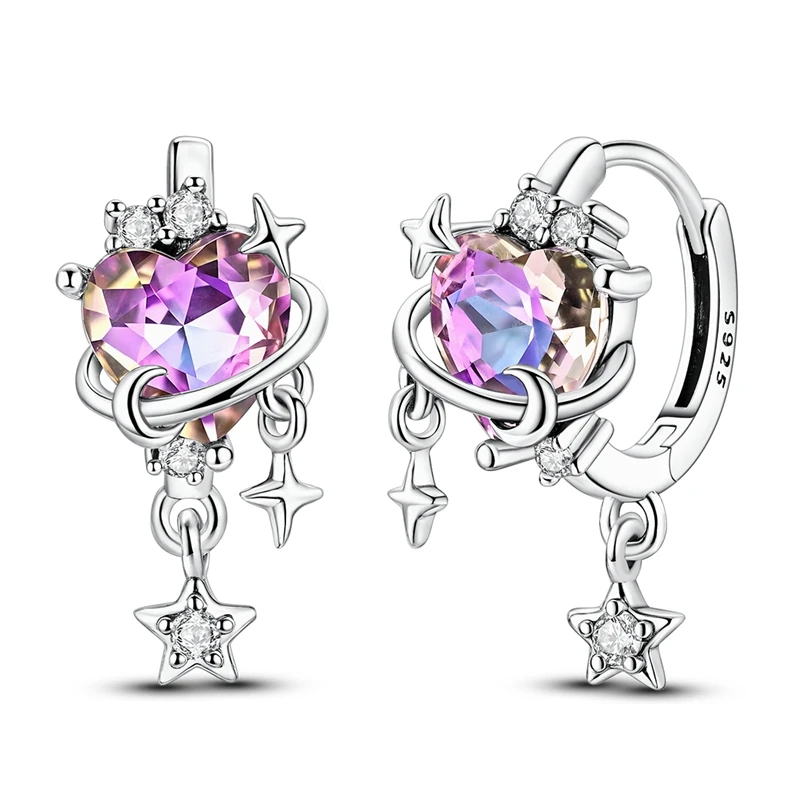 

925 Sterling Silver Earrings Women Shining Love Planet Hoop Earring For Anniversary Wedding Jewelry Gifts
