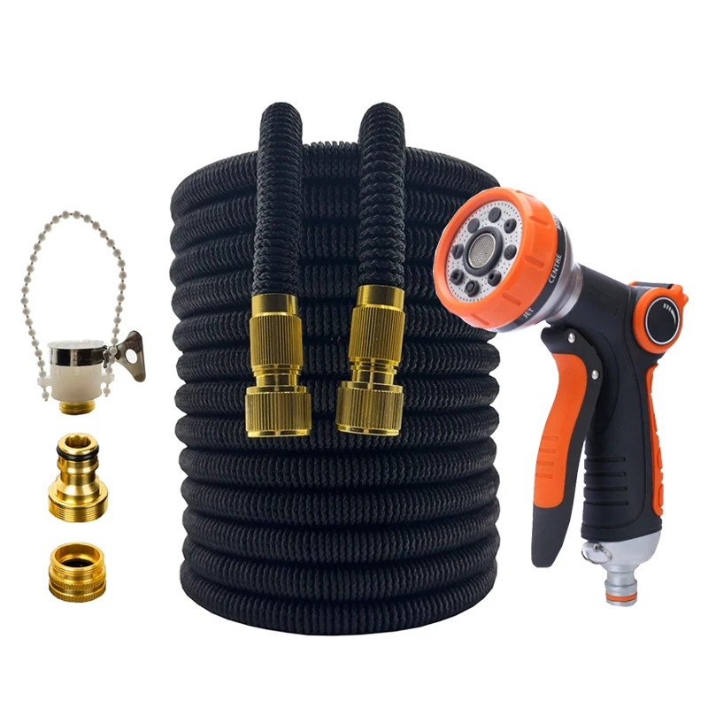 

Волшебный гибкий расширяемый садовый шланг для полива, шланг для мойки автомобилей, насадка, быстроразъемный соединитель, 25-100 футов