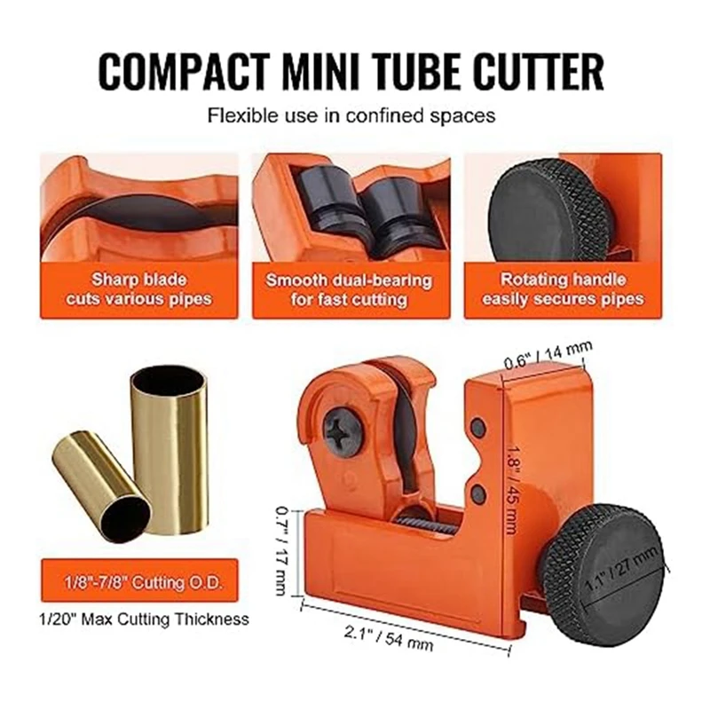 3 Piece Heavy Duty Pipe Cutter Set 3/16-2Inch O.D. Copper Pipe Cutter,1/8-7/8Inch O.D. Fit For Copper,Aluminum