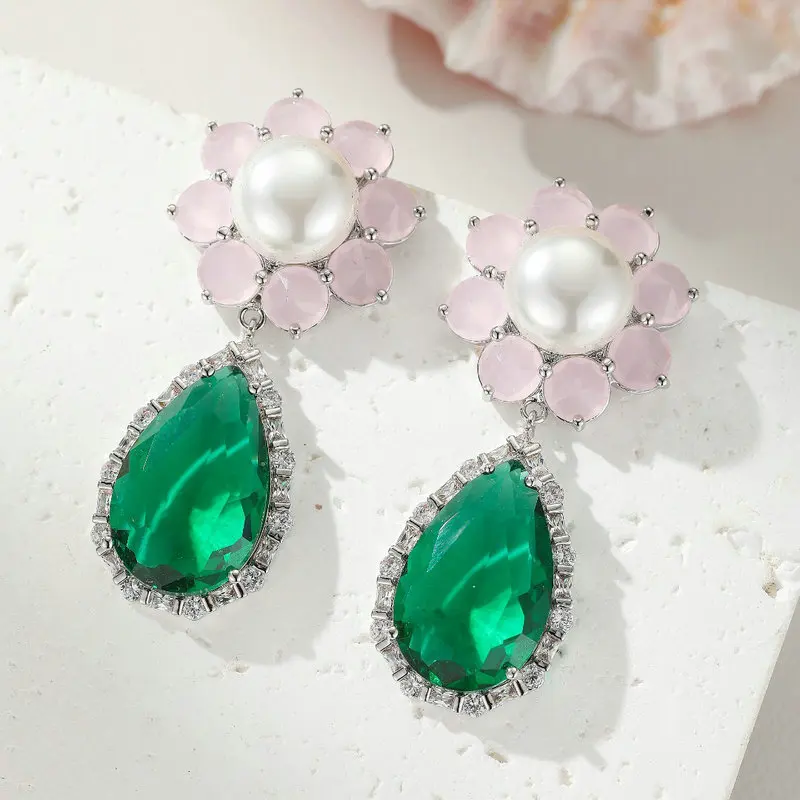 

Bilincolor модные розовые цветочные зеленые висячие серьги для женщин