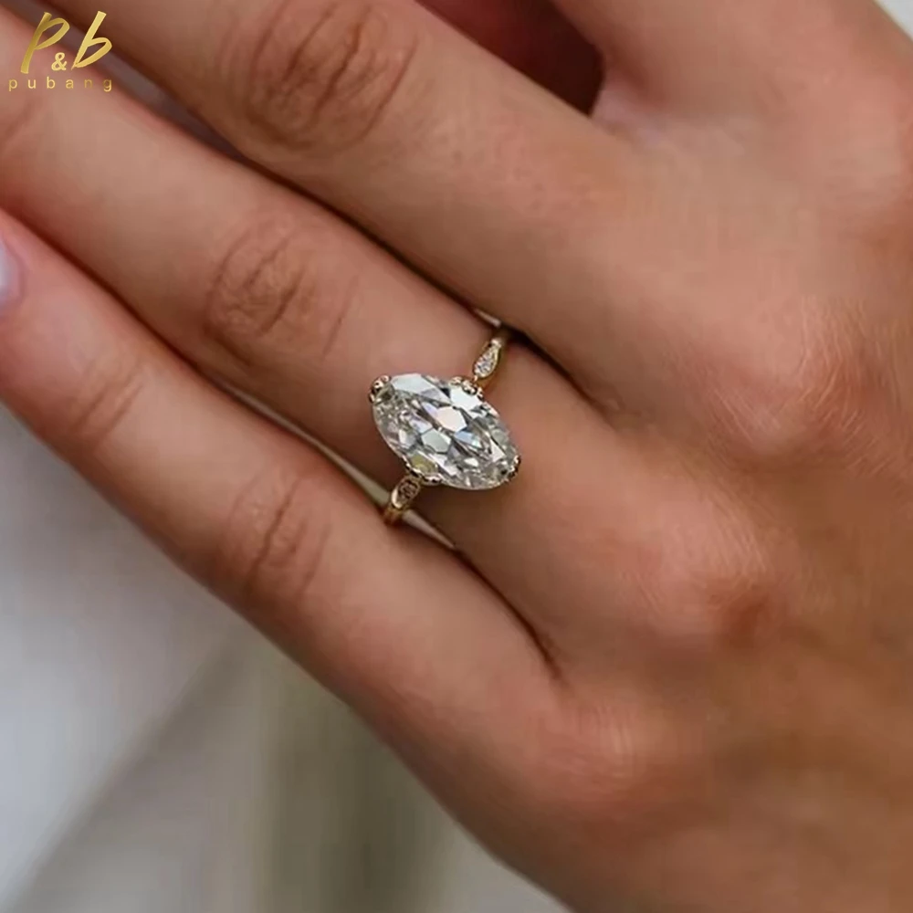 

PuBang Sparkling 3EX VVS1 D Color Moissanite Vintage Engagement Rings 6 Carat Old Mine Oval Cut 18k Real Gold Jewelry For Women