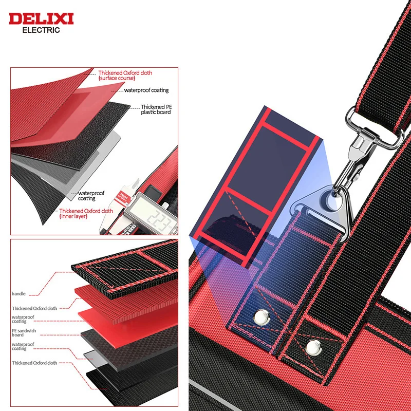 DELIXI ELECTRIC Tool Bag,Wide MouthTool Storage Bag with ABS Hard Molded Base,Suitable for Electricians,Plumbers,Homeowners.