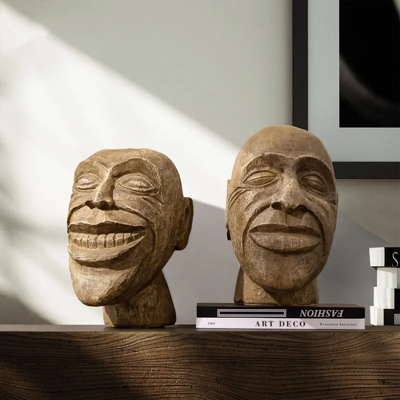 

American Nordic Home Tabletop Decorations Antique Imitation Wood Figure Head Ornament Figurines For Interior Resin Crafts