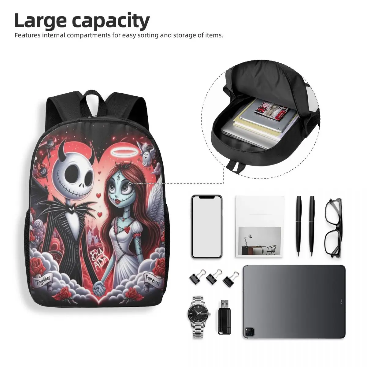 Custom Halloween Nightmare Before Christmas Backpacks for Women Men School College Jack Skellington Love Bag Printing Bookbags