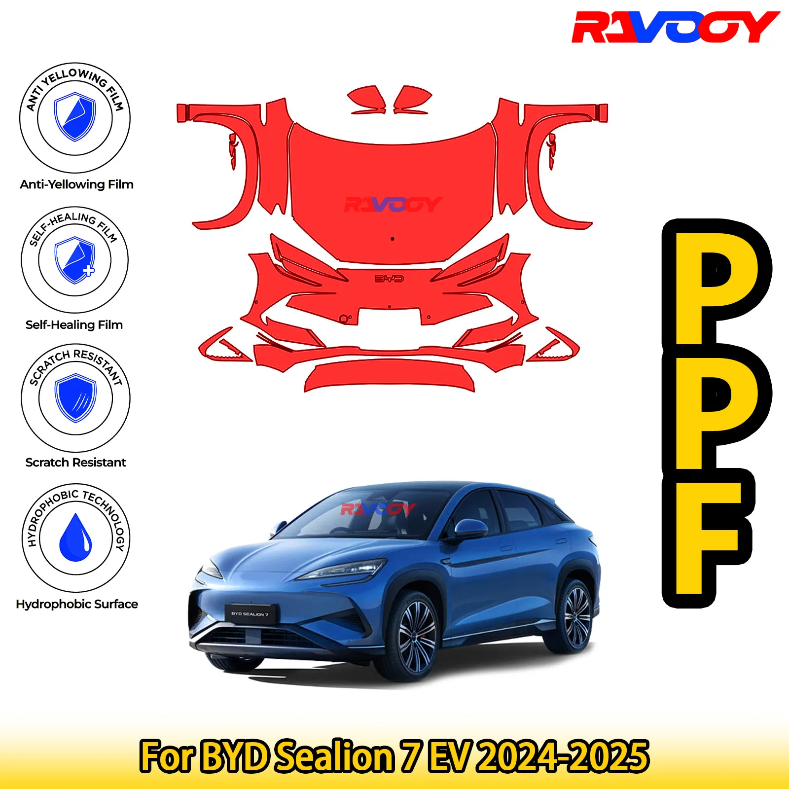 

For BYD Sealion 7 EV 2024-2025 Glossy Matte Black Precut front PPF Kit Paint Protection Film